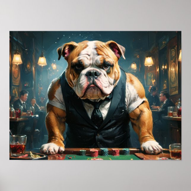 Poster Un bulldog anglais comme croupier dans un casino - (Devant)