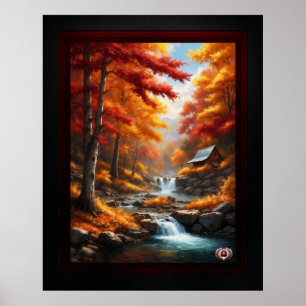 Poster Un Cabine dans Bois d'automne AI Concept Art par X