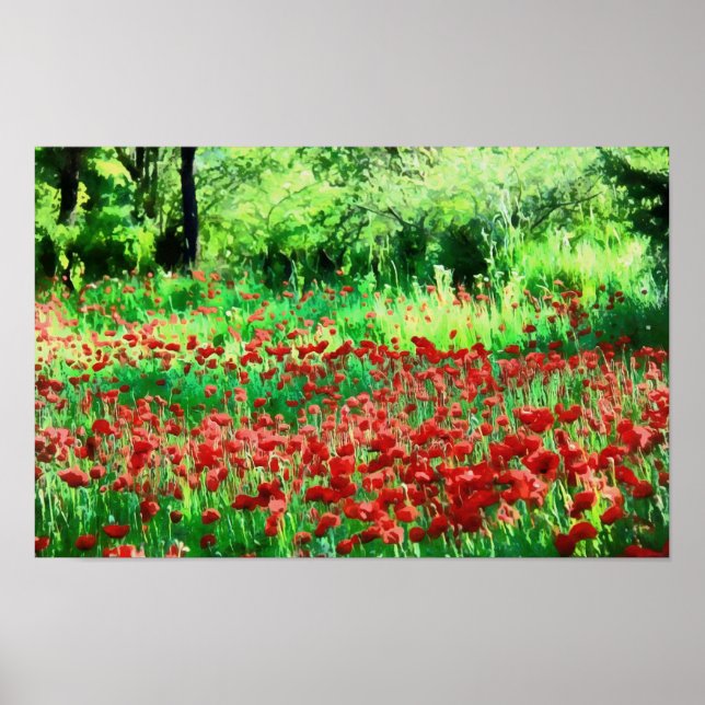 Poster Un Champ D'Art Paysager Fleur sauvage Rouge (Devant)