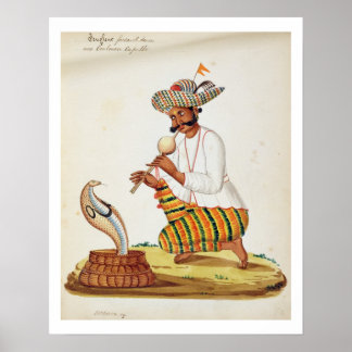 Poster Un charmeur de serpent indien avec une Cobra, d'un
