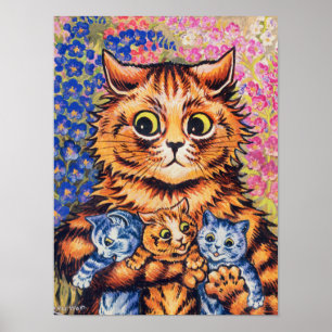 Poster Un chat avec ses chatons par Louis Wain