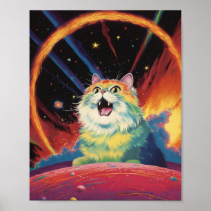 Poster Un Chat Blanc Fluffé dans l'espace