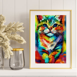 Poster Un chat coloré ludique et capricieux