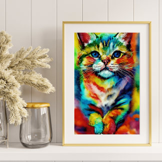 Poster Un chat coloré ludique et capricieux