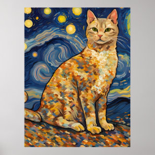 Poster Un chat dans la nuit étoilée