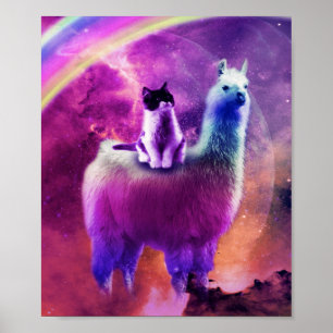 Poster Un Chat Kitty Qui Se Rend Sur La Llama Arc-En-Ciel