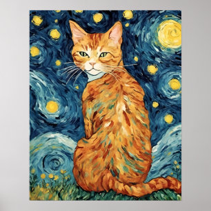 Poster Un chat Tabby Gingembre dans la nuit étoilée