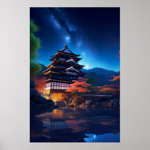 Poster Un château japonais au milieu des étoiles