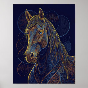 Poster Un cheval fractal bleu rêve