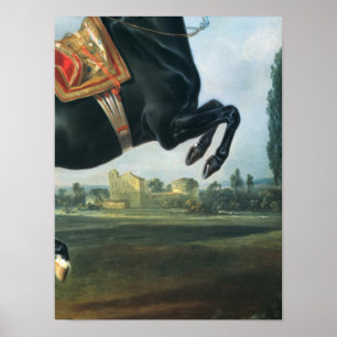 Poster Un cheval noir exécutant le Courbette