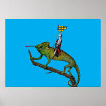 Un chevalier chevauchant un caméléon aux couleurs