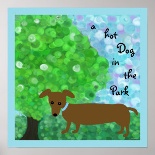 Poster un chien chaud dans le parc