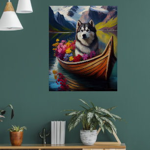 Poster Un chien malamué de l'Alaska à la pagaie : une ave