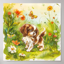 Un chiot sous les papillons
