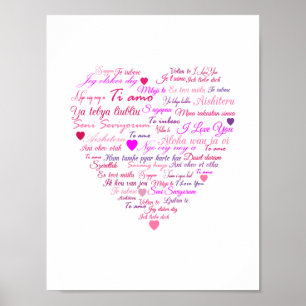 Poster Un coeur fait de mots "je t'aime "