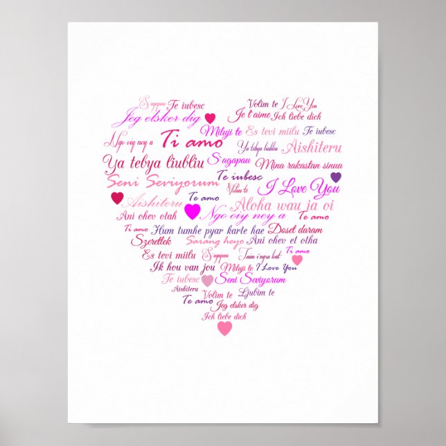 Poster Un coeur fait de mots "Je t'aime" (Devant)