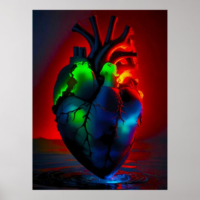 Poster Un coeur qui brille en couleur sur l'eau (Devant)