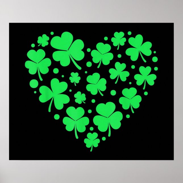 Poster Un coeur Shamrock irlandais chanceux (Devant)