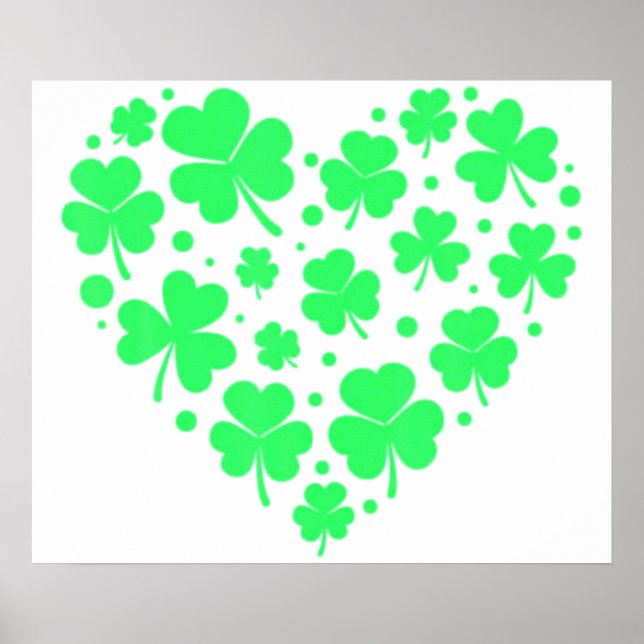 Poster Un coeur Shamrock irlandais chanceux (Devant)
