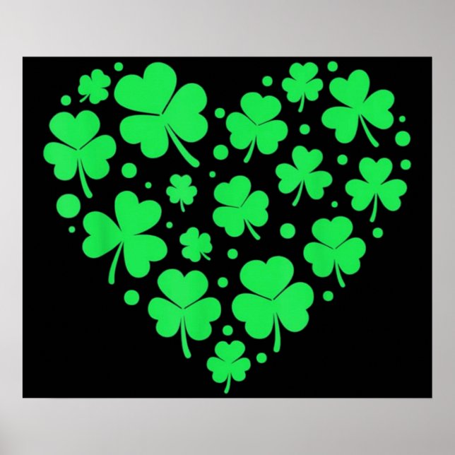 Poster Un coeur Shamrock irlandais chanceux (Devant)