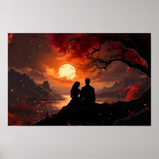 Poster Un couple regarde le coucher de soleil Ensemble (Devant)