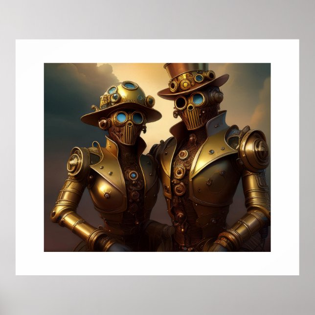 Poster Un Couple Robotique Steampunk Amoureux (Devant)