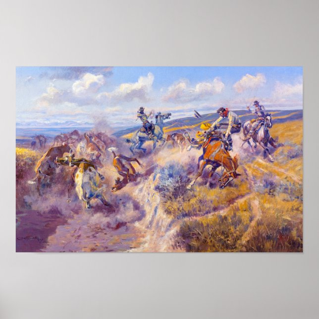 Poster Un Dally serré et un Latigo perdu par C. M. Russel (Devant)