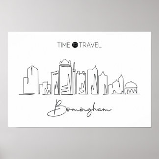 Poster Un Dessin De Ligne Continu De Birmingham Skyline