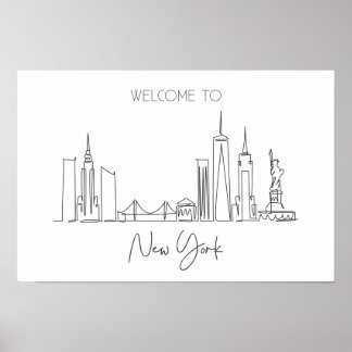 Poster Un Dessin De Ligne Continu De New York USA
