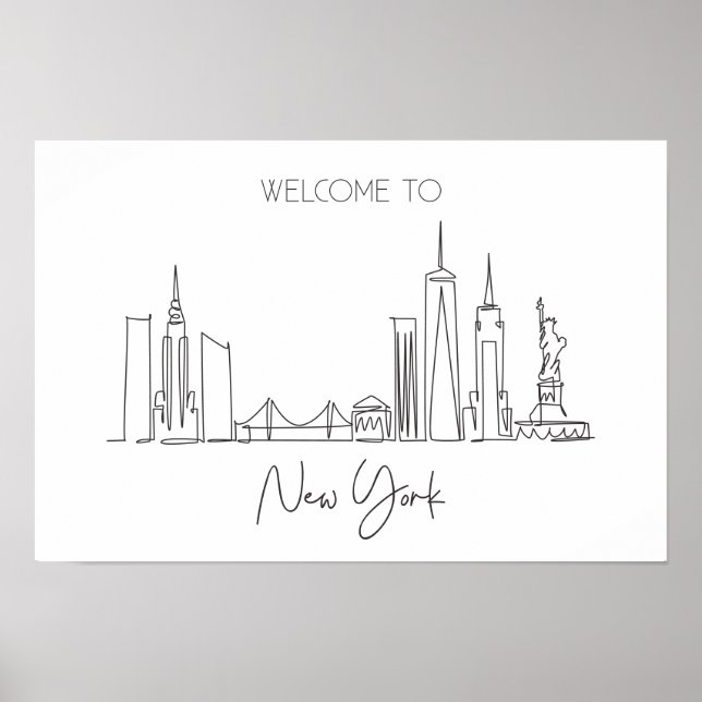 Poster Un Dessin De Ligne Continu De New York USA (Devant)