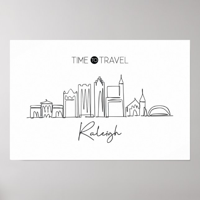 Poster Un Dessin De Ligne Continue De Raleigh Skyline (Devant)