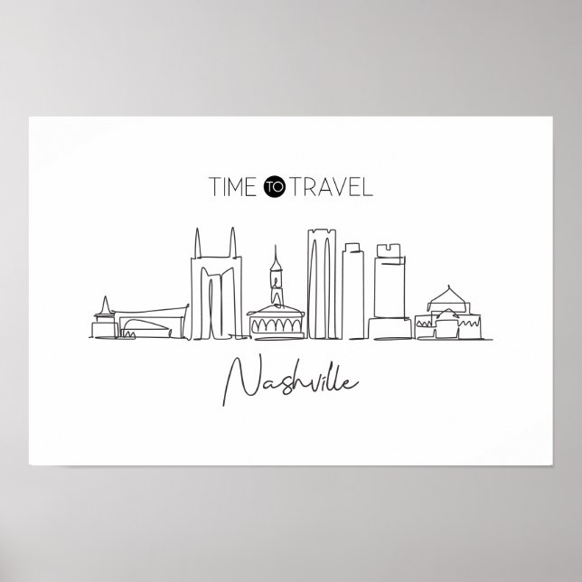 Poster Un Dessin En Ligne Continu De Nashville Skyline (Devant)