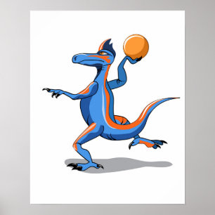 Poster Un Dessin Iguanodon Jouant Au Basket-Ball.