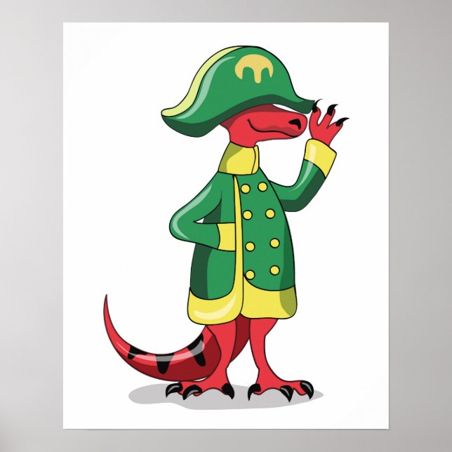 Poster Un Dessin Tyrannosaur Rex Habillé Comme Napoléon. (Devant)