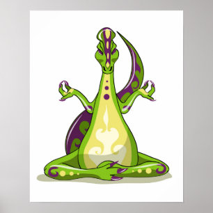 Poster Un Dinosaure Iguanodon Qui Fait Du Yoga.