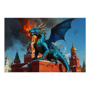 Poster Un dragon bleu et or visite Moscou