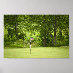 Poster Un drapeau américain sur un green de golf