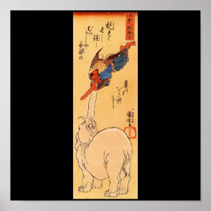 Poster Un éléphant attrape un Tengu volant. Vers 1800