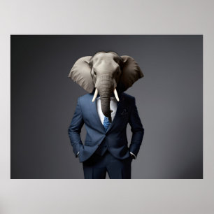 Poster Un éléphant drôle en costume
