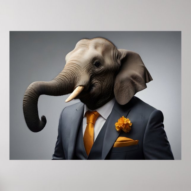 Poster Un éléphant drôle en costume (Devant)