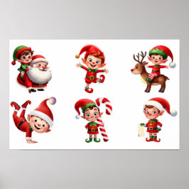 Poster Un ensemble d'elfes de Noël dans diverses poses