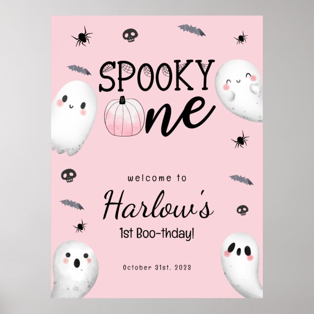 Poster Un Fantôme rose éffrayant Halloween Bienvenue (Devant)