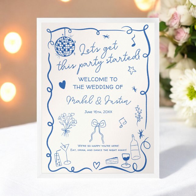 Poster Un Français excentrique Illustration amusant Maria (Quirky French Illustrated fun Wedding Welcome Poster)