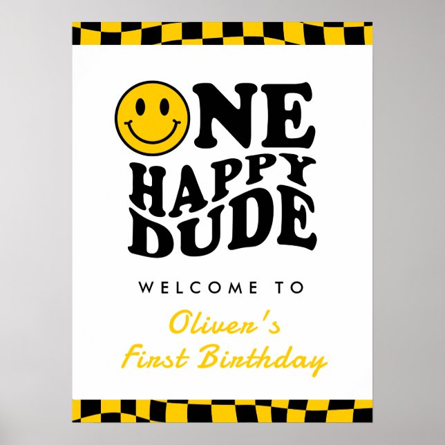 Poster Un garçon heureux 1er anniversaire Jaune Bienvenue (Devant)