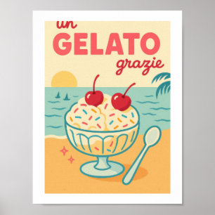 Poster Un Gelato Grazie Rétro Glace Plage Tropicale