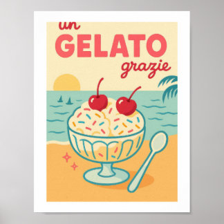 Poster Un Gelato Grazie Rétro Glace Plage Tropicale