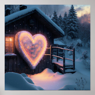 Poster Un grand panneau en forme de coeur devant une mais