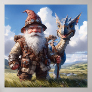 Poster Un guerrier gnome posant avec son dragon