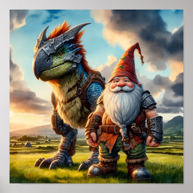 Poster Un guerrier nome posant avec son Dragon (Devant)