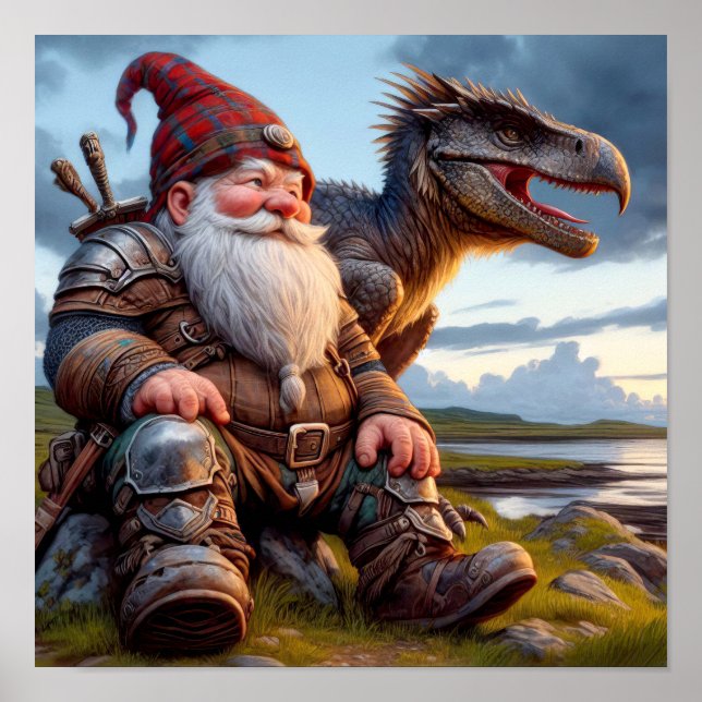 Poster Un guerrier nome se reposant avec son dragon (Devant)